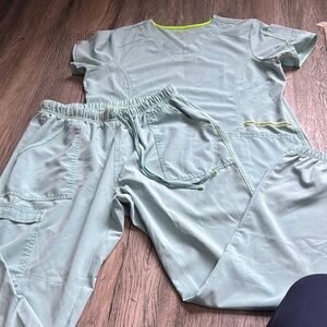 Mint Green Scrub Set with Neon Accents